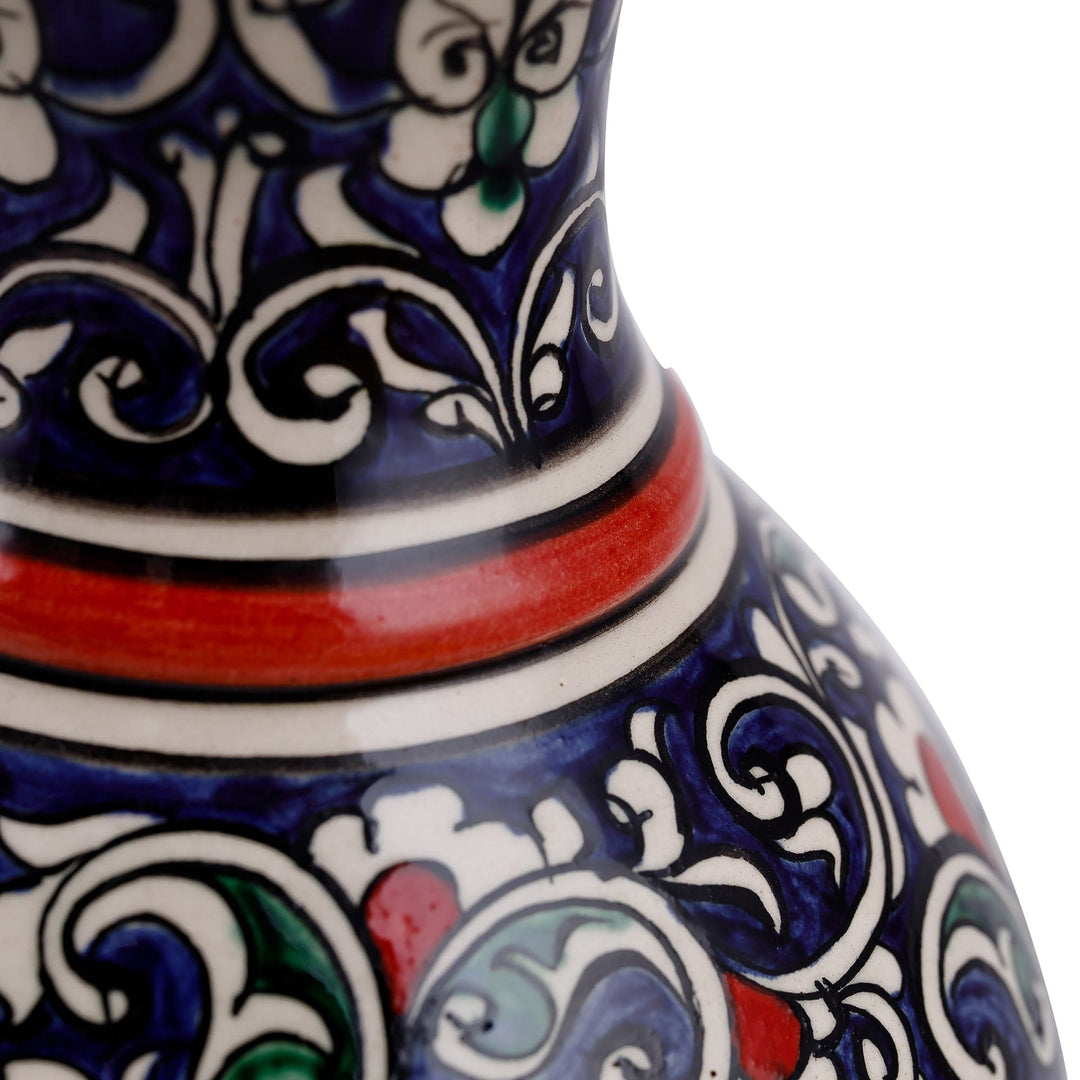 Paisley and Floral Royal Blue and Red Glazed Ceramic Vase - Red Desires