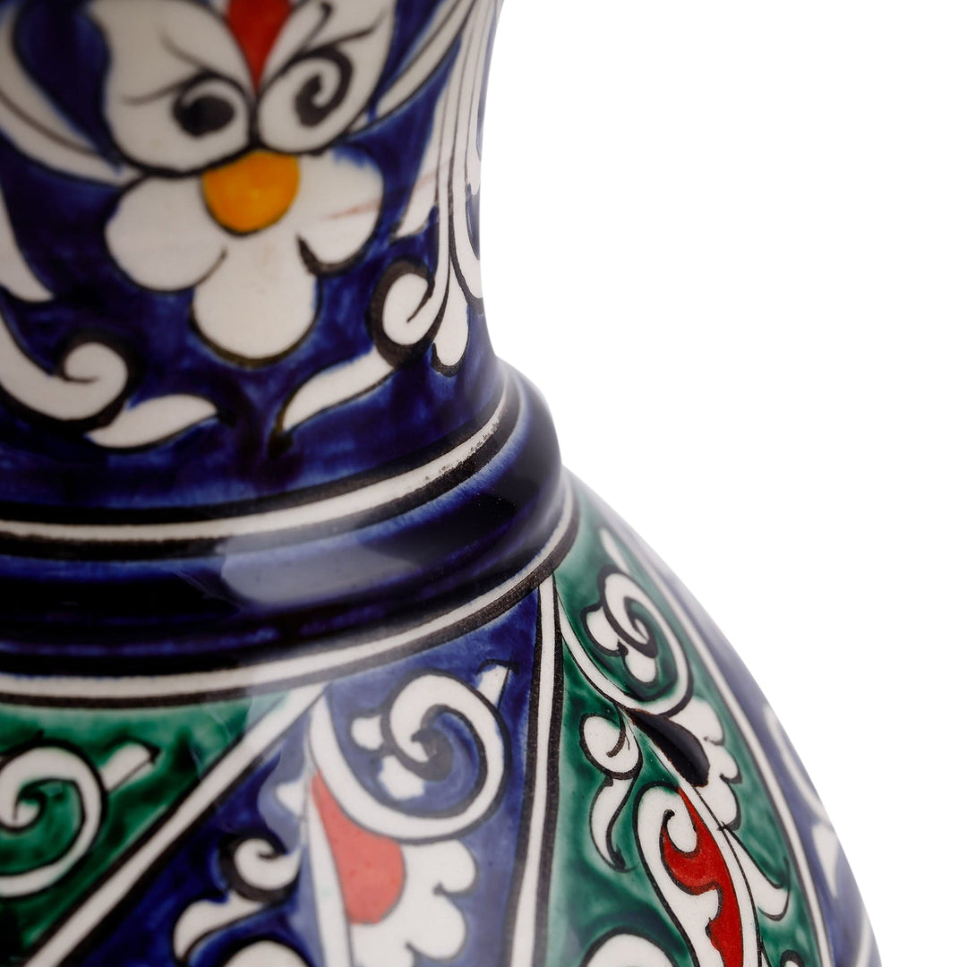 Floral Painted Blue and Green Glazed Ceramic Bud Vase - Blue Manor