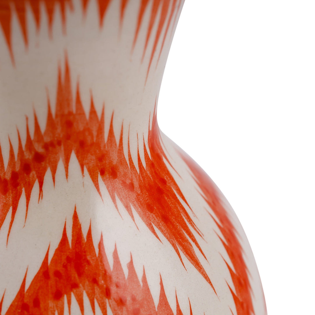 Orange and White Ikat-Patterned Glazed Ceramic Vase - Ambitious Areas
