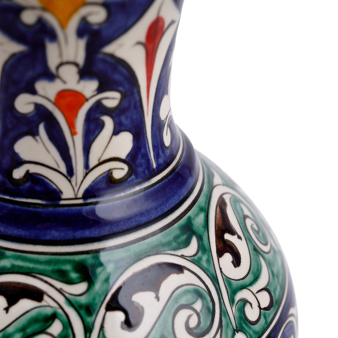 Classic Floral Painted Blue and Green Glazed Ceramic Vase - Blue Suite