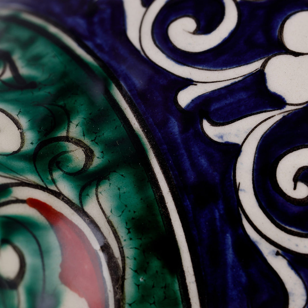 Uzbekistan Blue and Green Glazed Ceramic Bouquet Vase - Rishtan Heritage