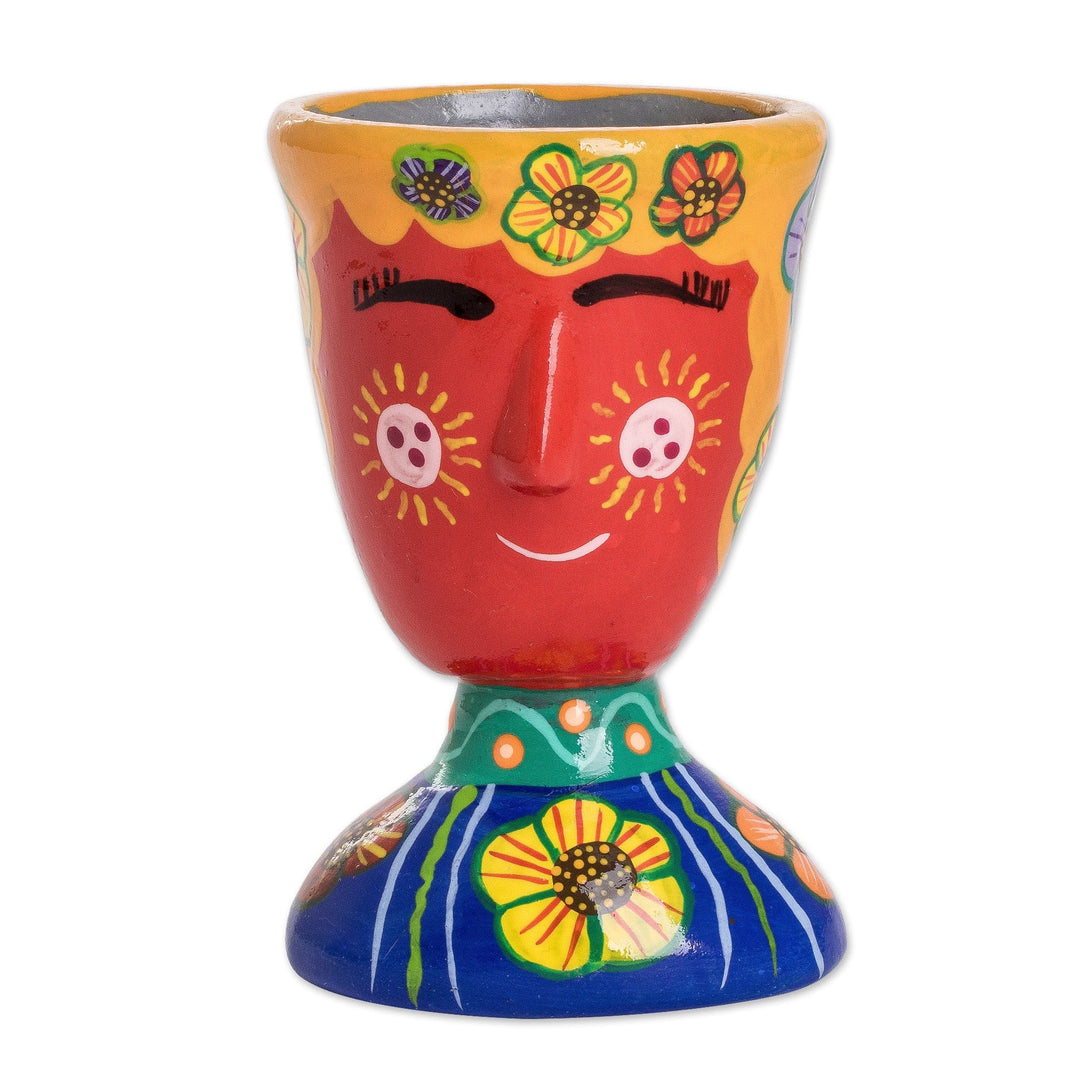 Whimsical Hand-Painted Red and Blue Ceramic Flower Pot - Vivacious Nature