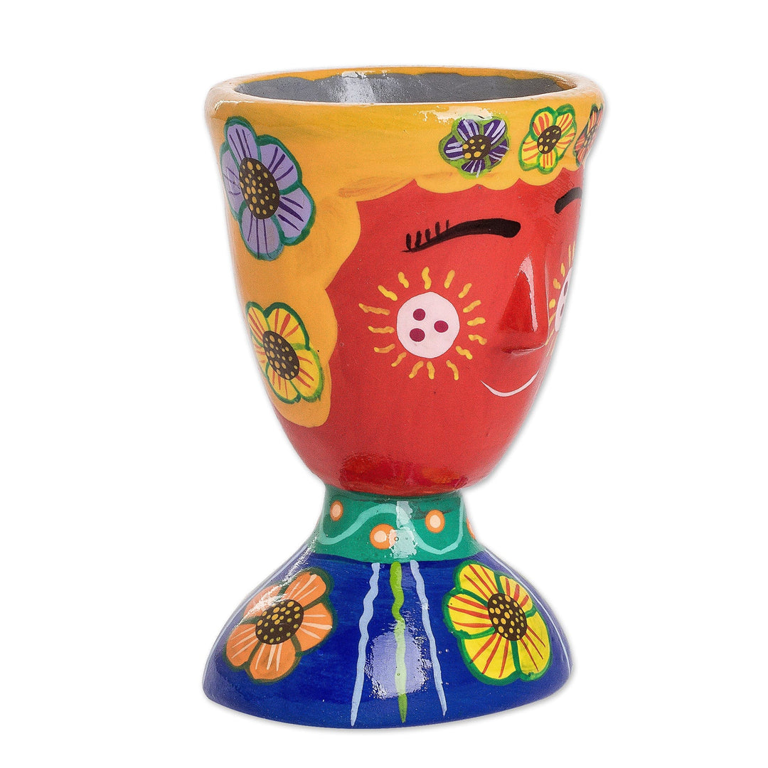 Whimsical Hand-Painted Red and Blue Ceramic Flower Pot - Vivacious Nature