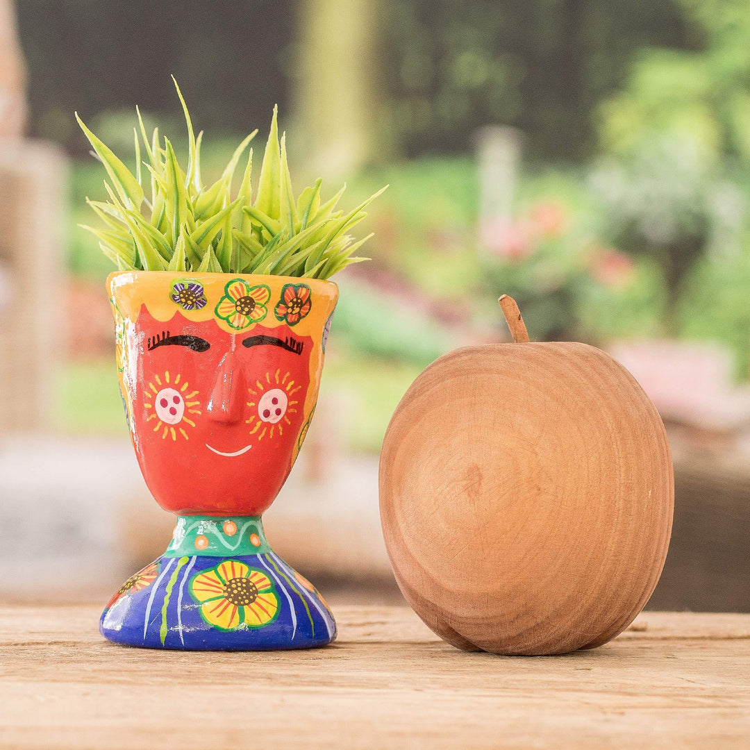 hand painted ceramic plant pots Whimsical Hand-Painted Red and Blue Ceramic Flower Pot