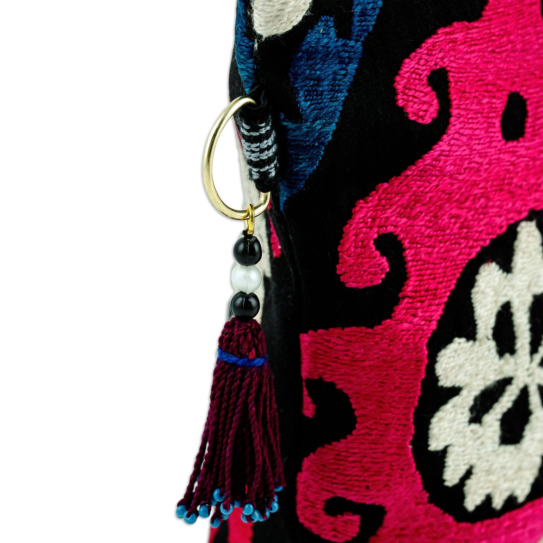 Hand-Embroidered Cotton Toiletry Case with Floral Theme - Floral Delight