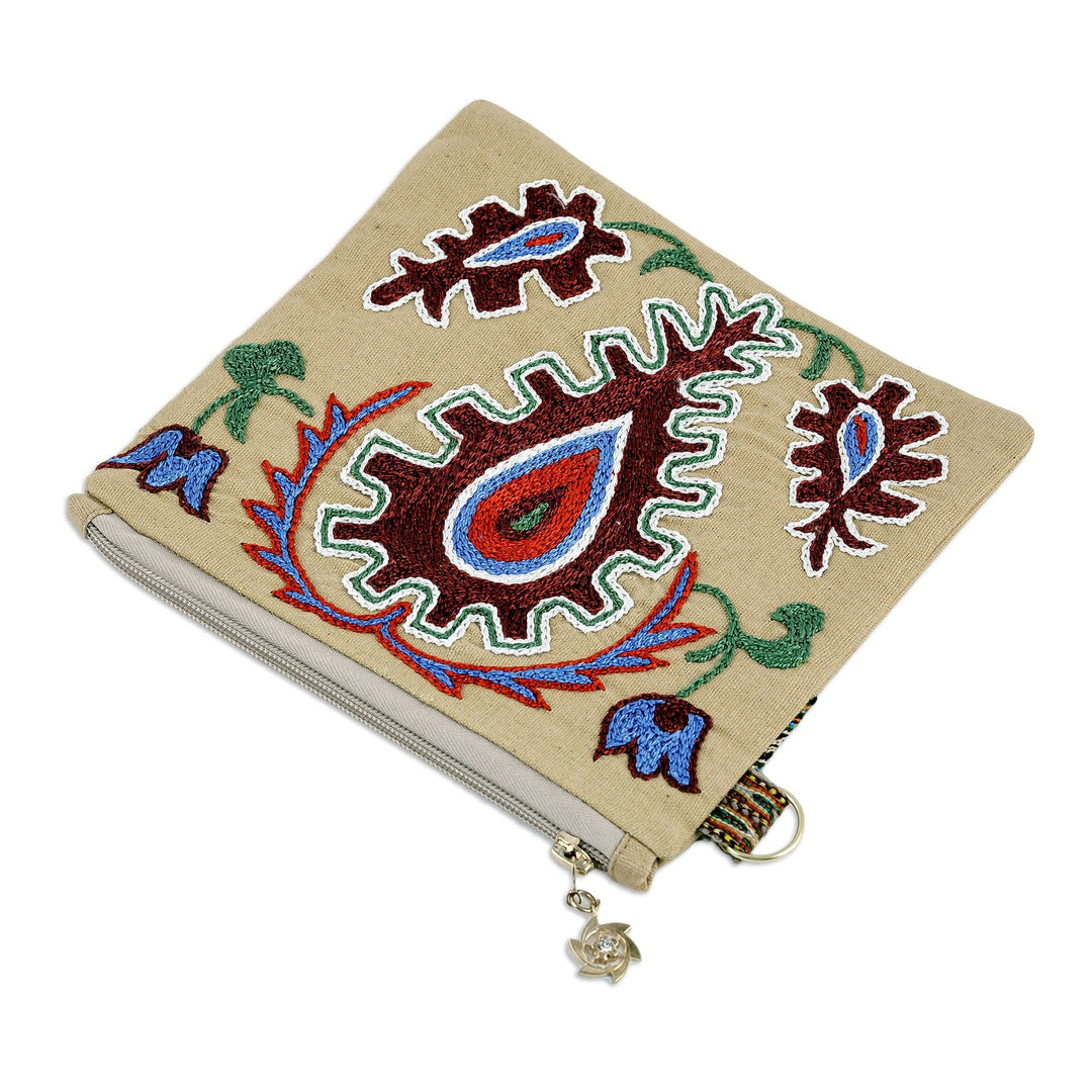 Uzbek Cotton Cosmetic Bag with Hand Embroidered Motifs - Precious Beauty