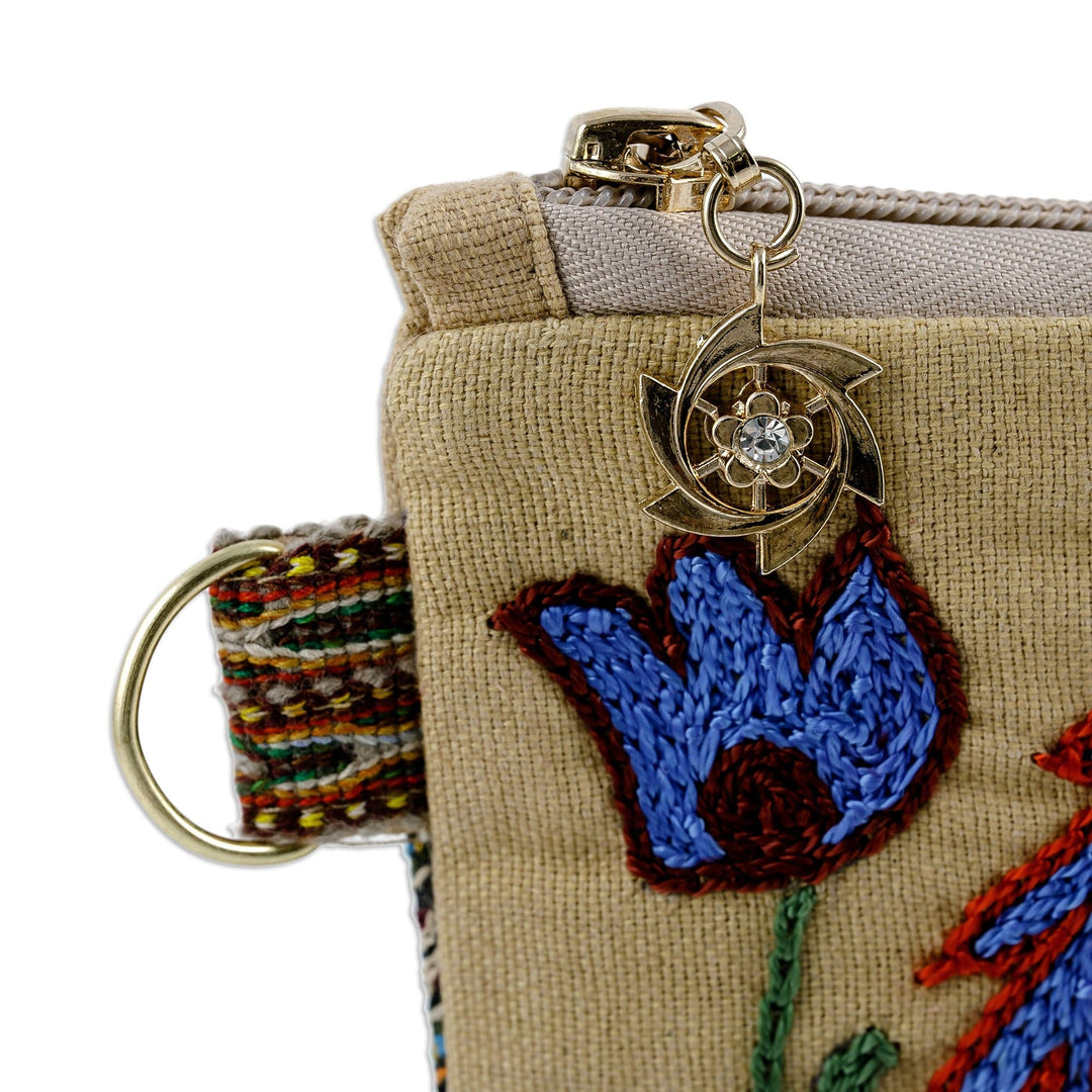 Uzbek Cotton Cosmetic Bag with Hand Embroidered Motifs - Precious Beauty