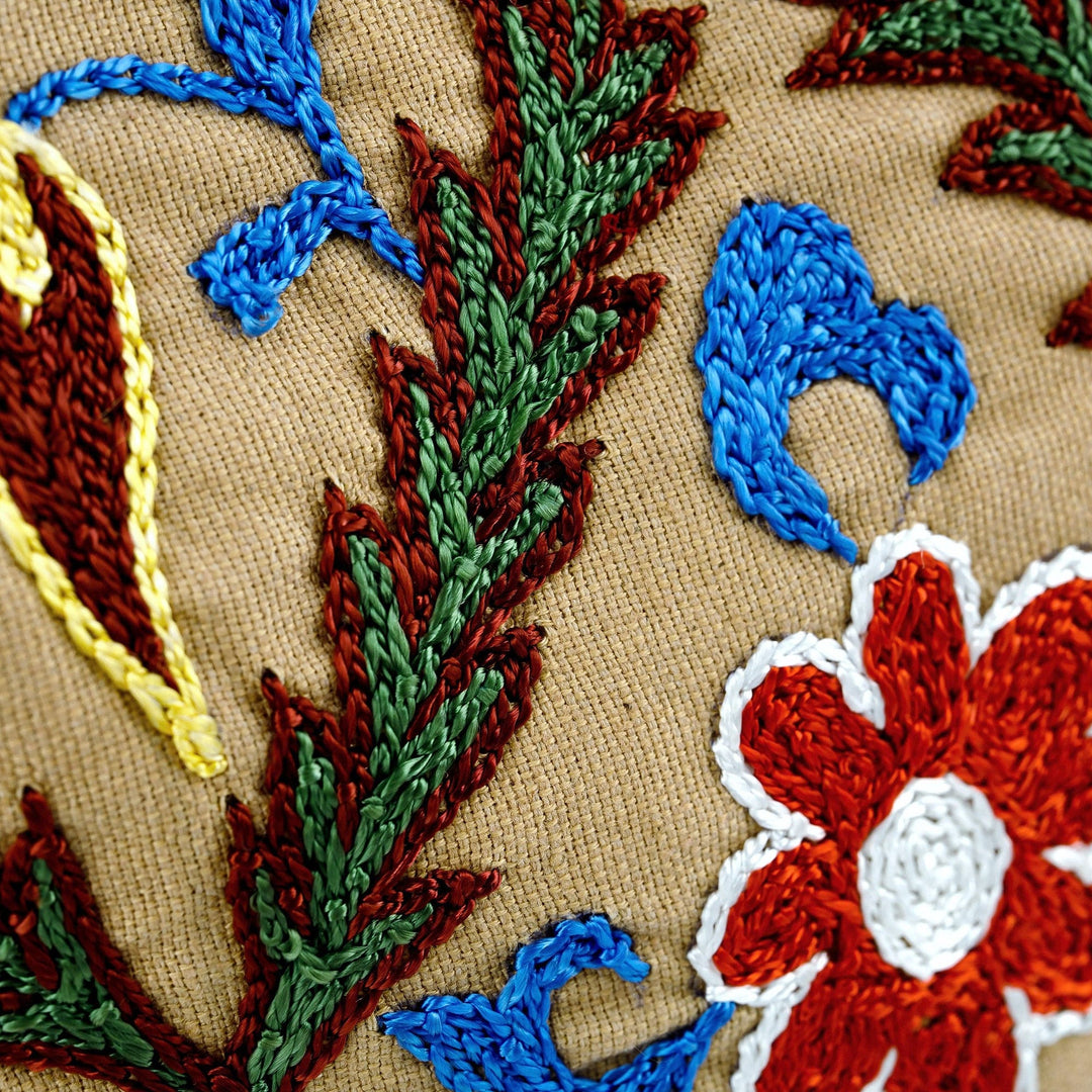 Uzbek Hand-Embroidered Cotton Floral and Leaf Toiletry Case - Precious Garden