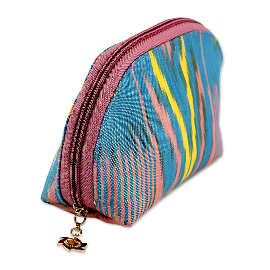Colorful Ikat Cotton Cosmetic Bag Crafted in Uzbekistan - Colorful Patterns