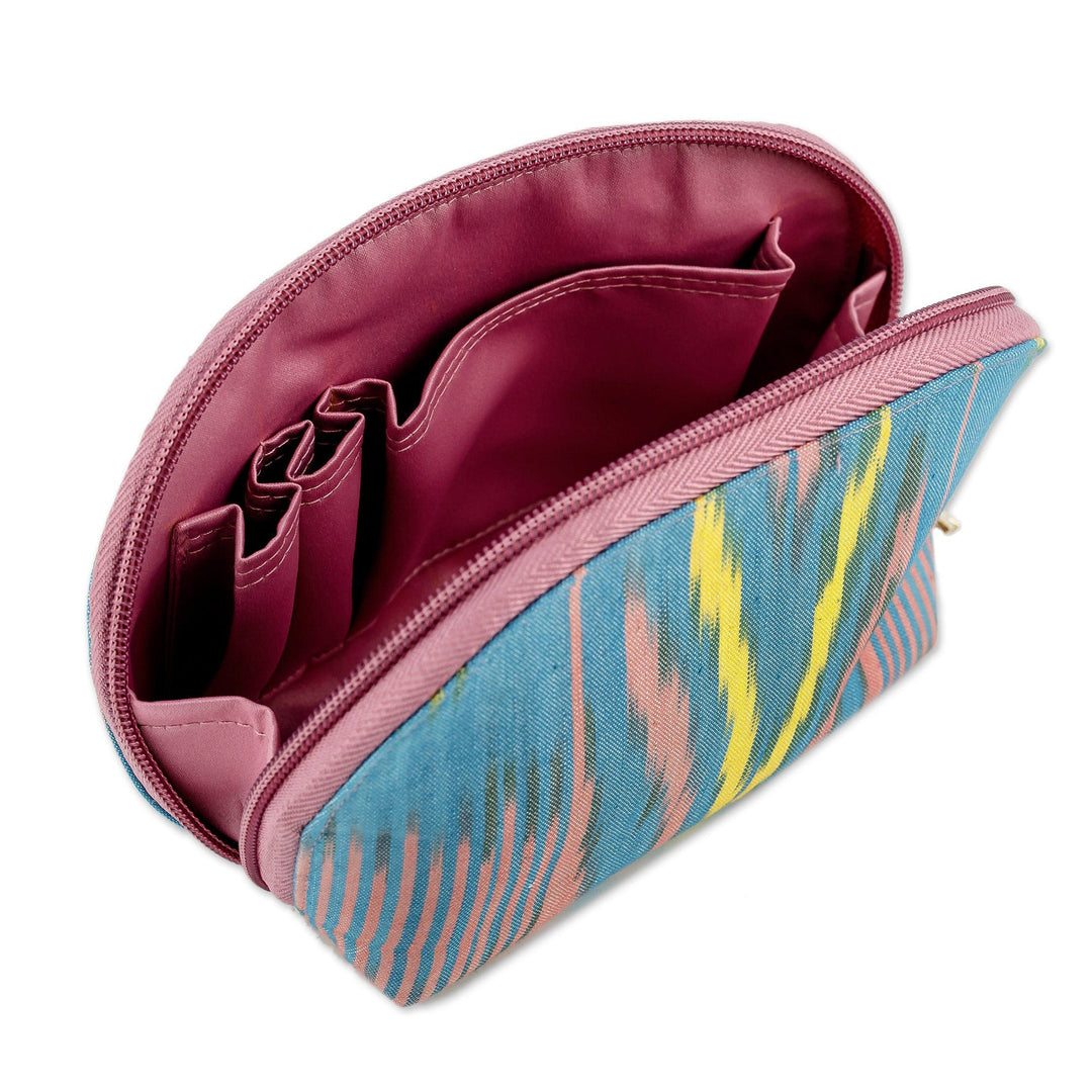 Colorful Ikat Cotton Cosmetic Bag Crafted in Uzbekistan - Colorful Patterns