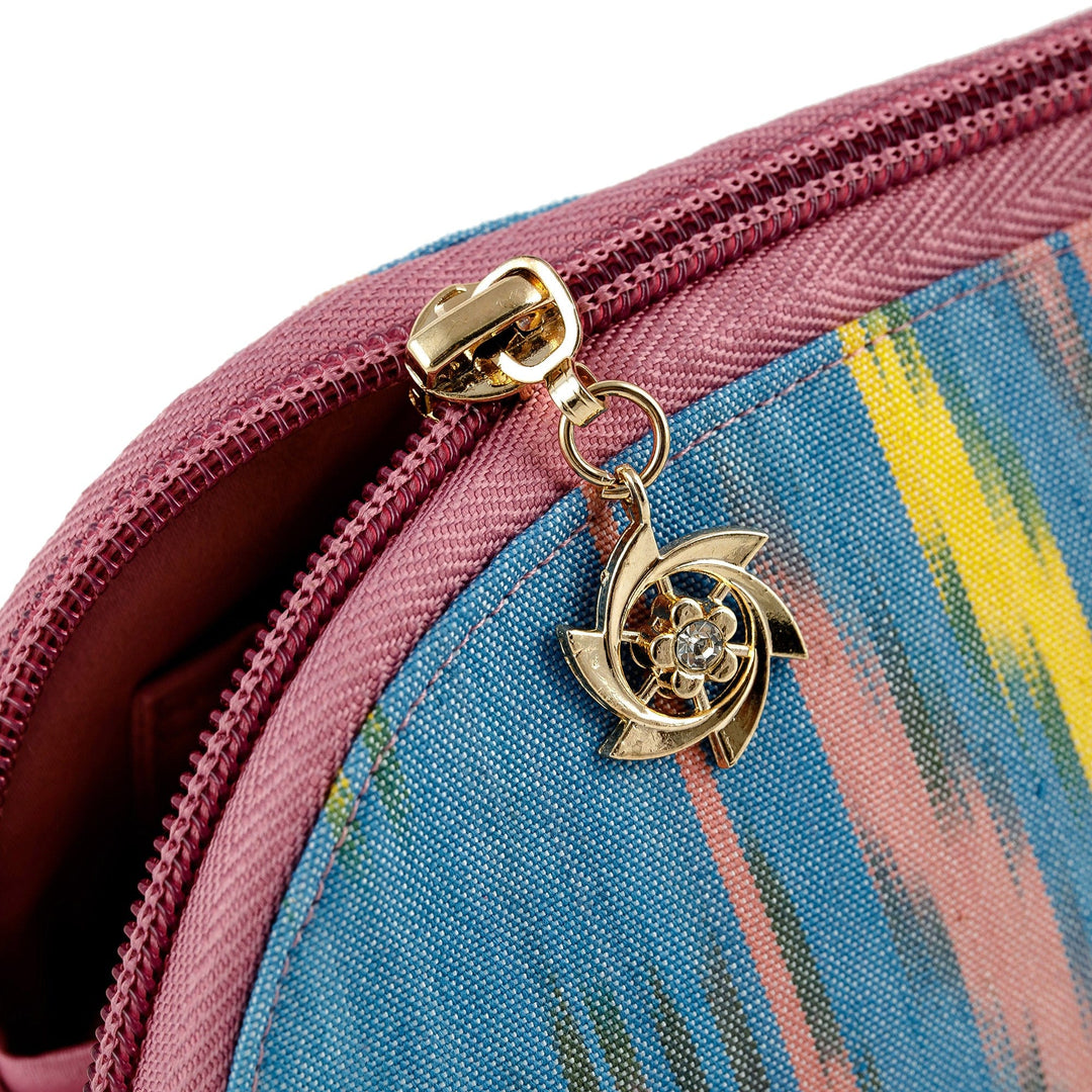 Colorful Ikat Cotton Cosmetic Bag Crafted in Uzbekistan - Colorful Patterns