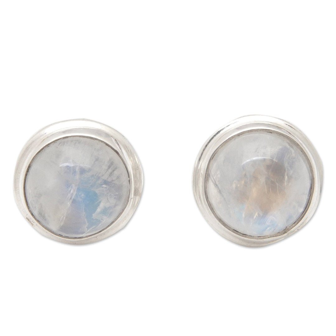 Classic Sterling Silver Stud Earrings with Rainbow Moonstone - Divine Feminineness