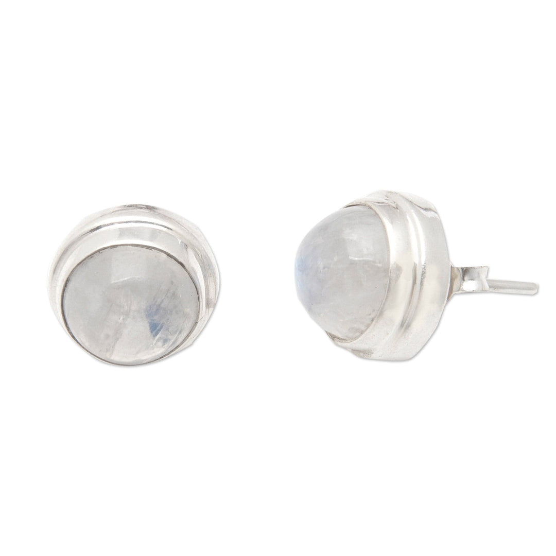 Classic Sterling Silver Stud Earrings with Rainbow Moonstone - Divine Feminineness