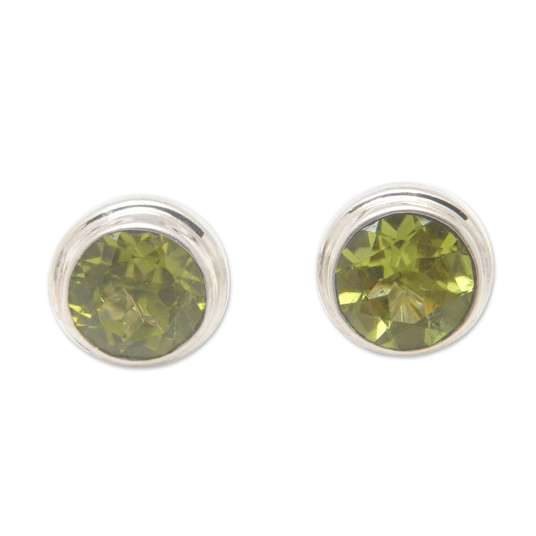 Classic Sterling Silver Stud Earrings with Peridot Jewels - Green Divine Feminineness
