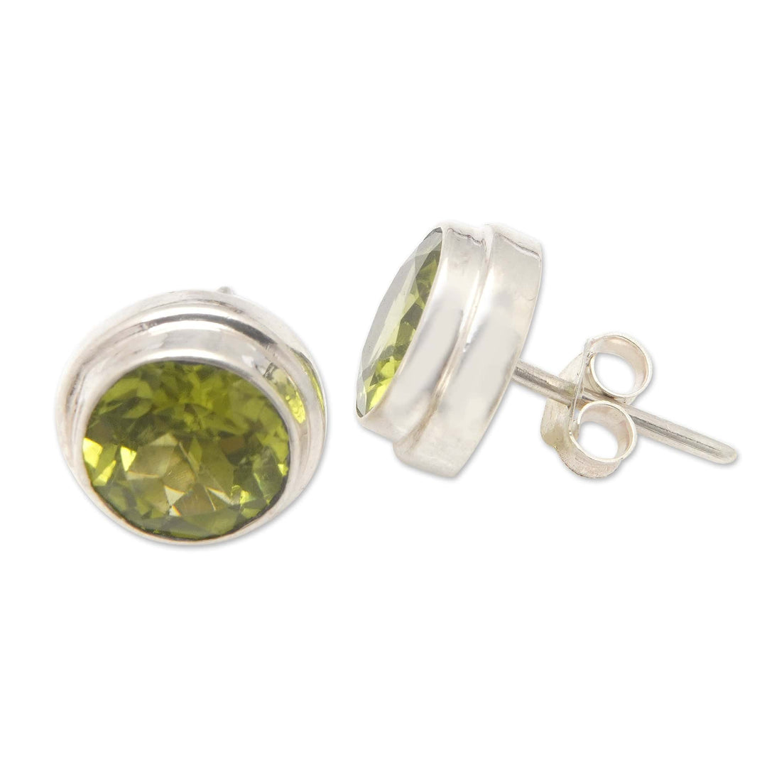 Classic Sterling Silver Stud Earrings with Peridot Jewels - Green Divine Feminineness