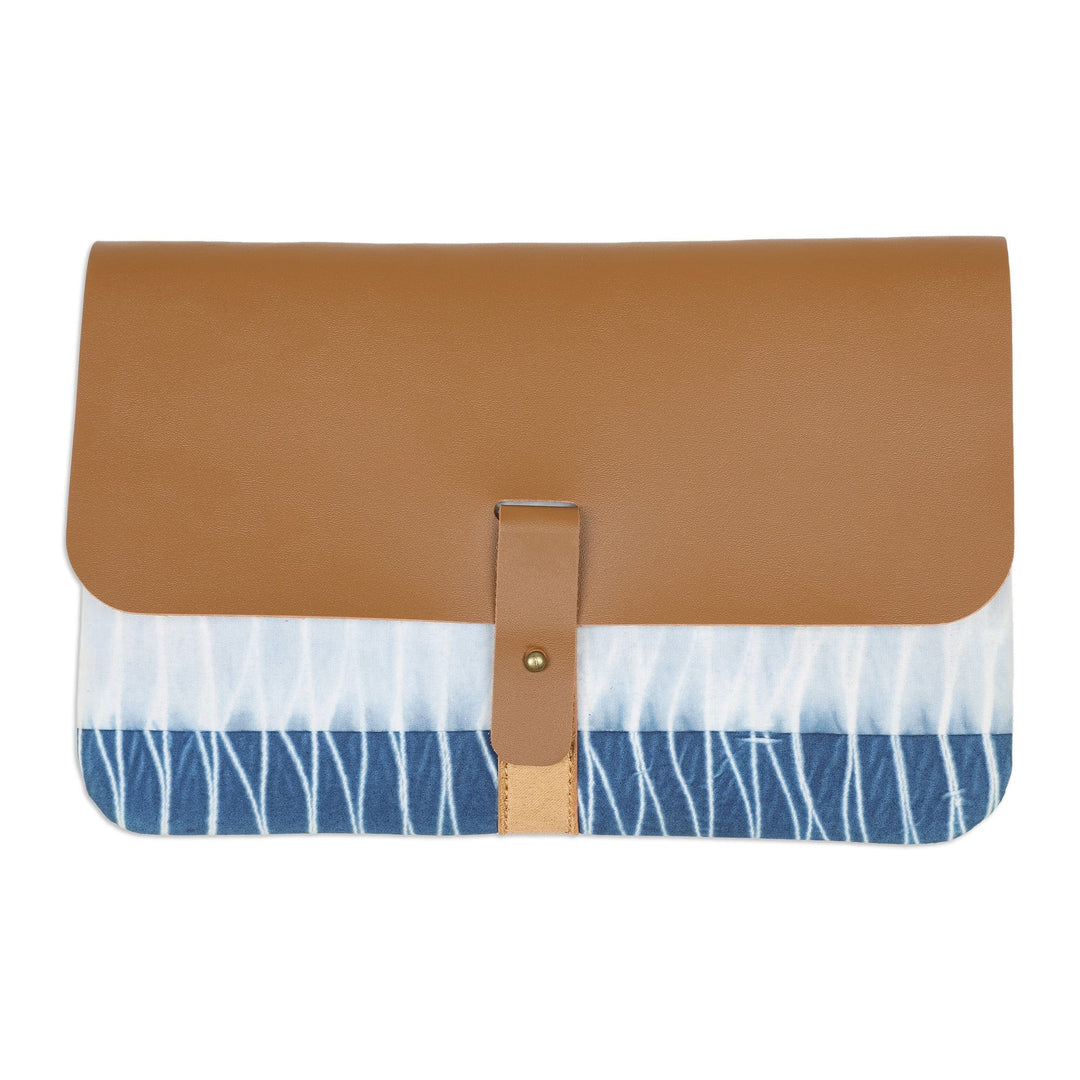 Blue Faux Leather and Cotton Clutch with Button Closure - The Lake