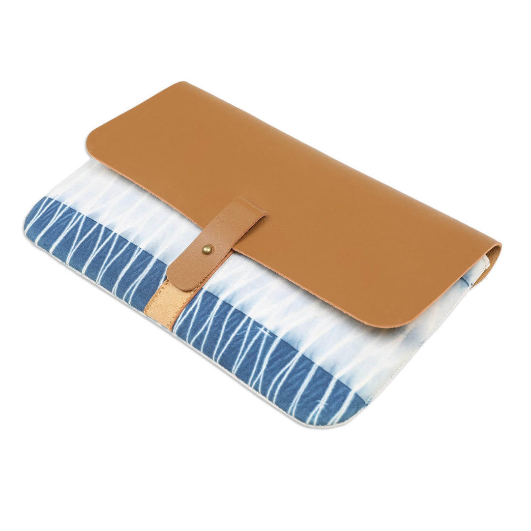 Blue Faux Leather and Cotton Clutch with Button Closure - The Lake