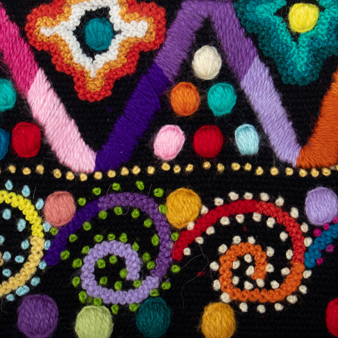 Hand-Woven and Hand-Embroidered Wool Cosmetic Bag in Black - Andean Party