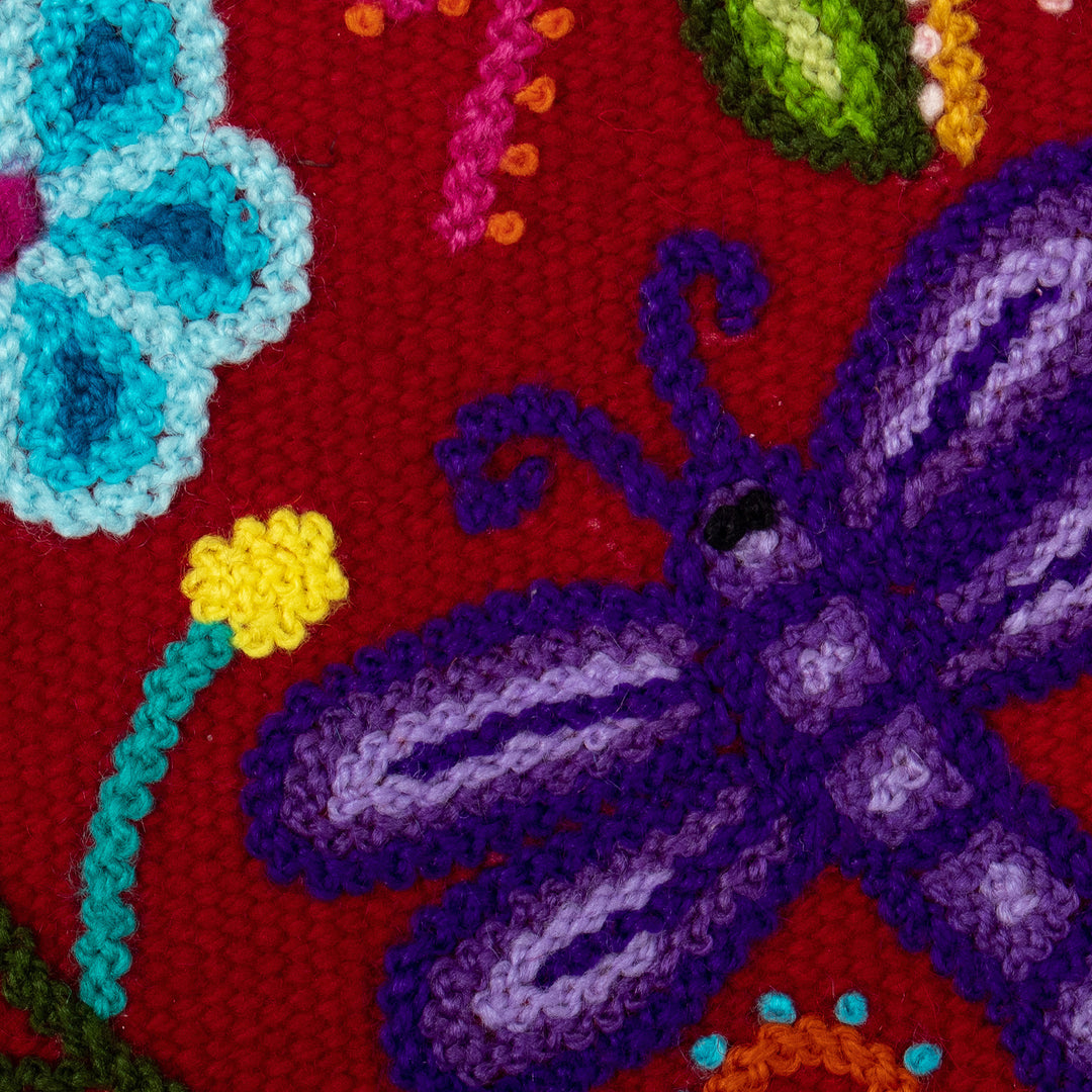 Hand-Woven Hand-Embroidered Wool Cosmetic Bag with Dragonfly - Andean Dragonfly