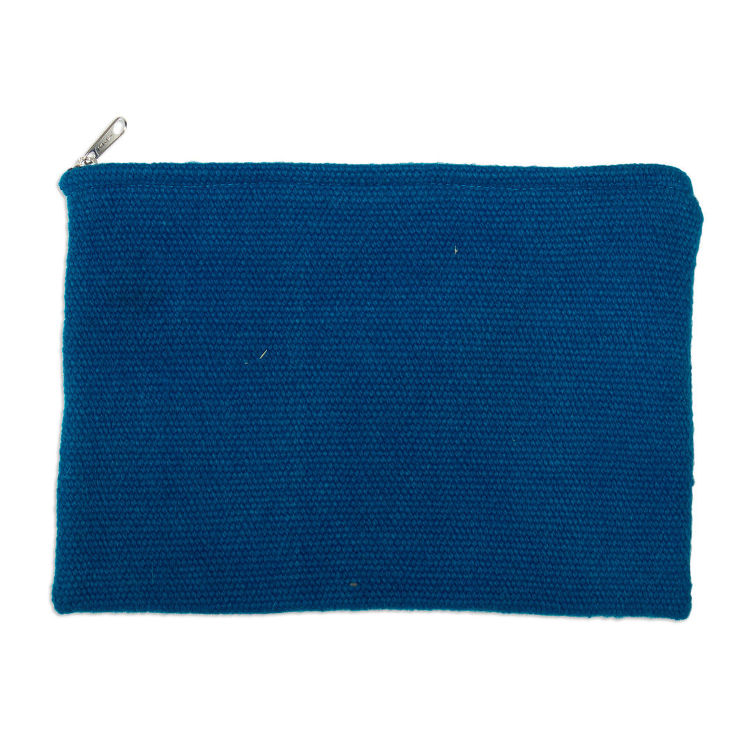 Hand-Woven & Hand-Embroidered Wool Cosmetic Bag with Sparrow - Andean Sparrow