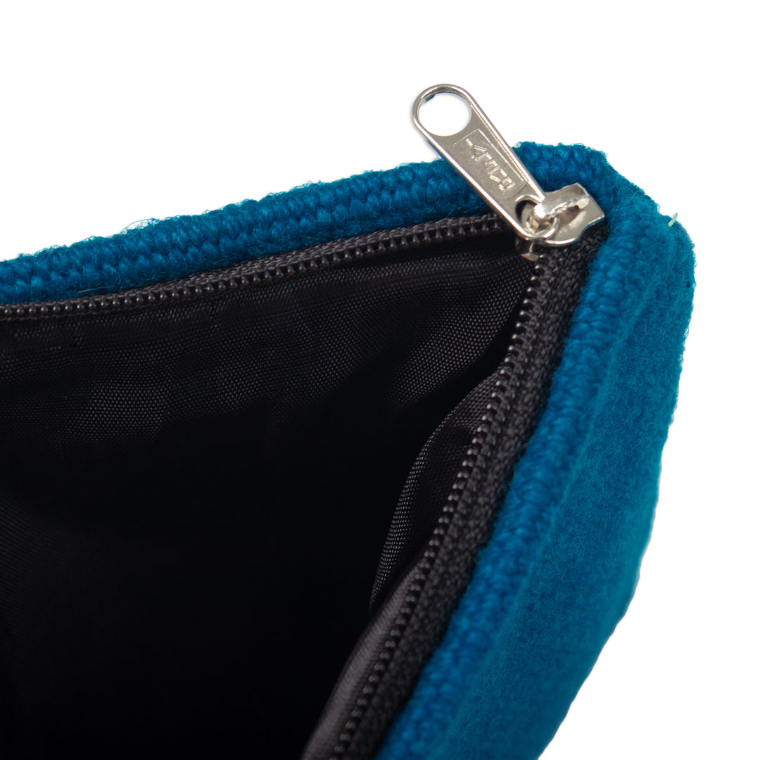 Hand-Woven & Hand-Embroidered Wool Cosmetic Bag with Sparrow - Andean Sparrow