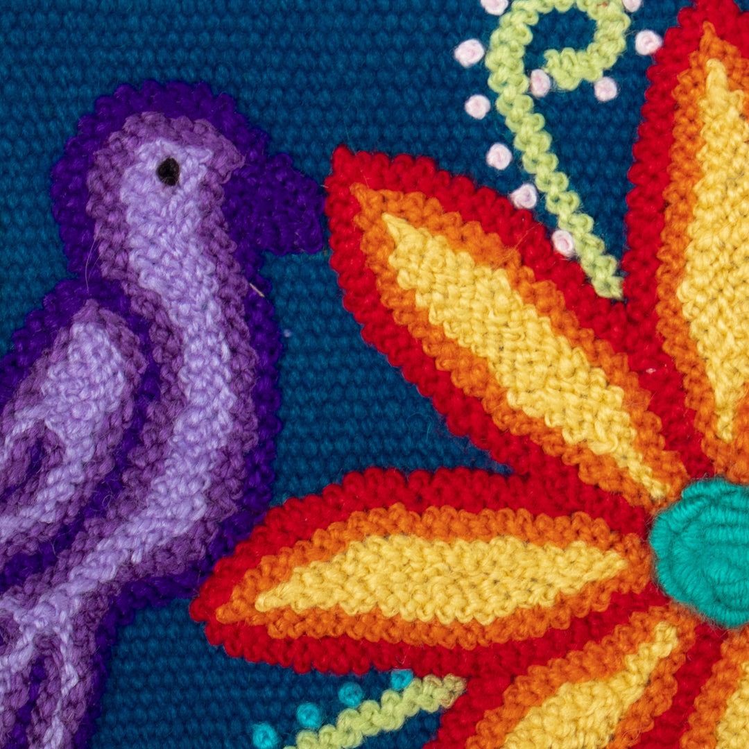Hand-Woven & Hand-Embroidered Wool Cosmetic Bag with Sparrow - Andean Sparrow