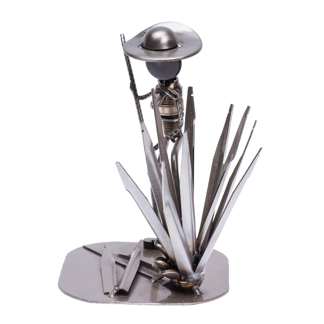 Eco-Friendly Polished Upcycled Metal Sculpture of Harvester - Agave Harvester