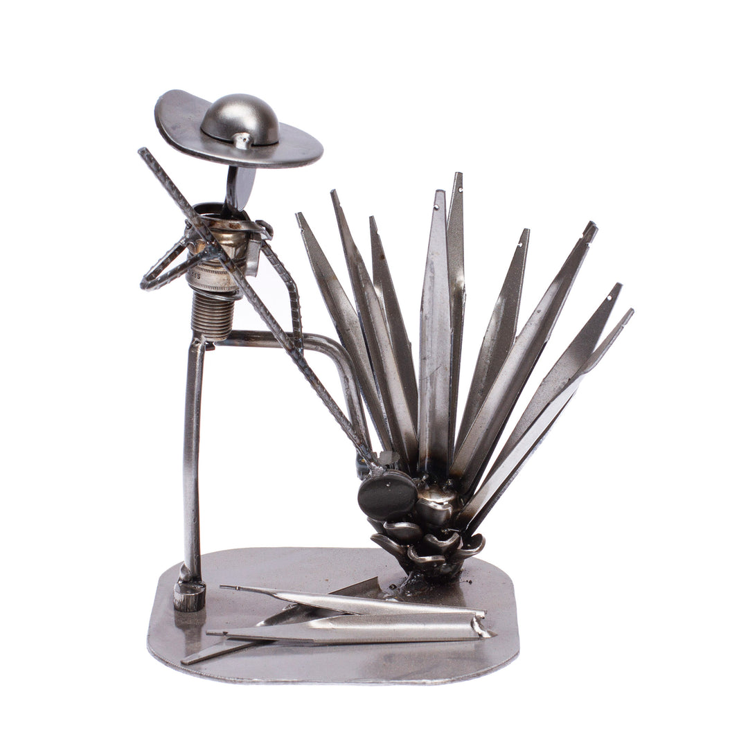 Eco-Friendly Polished Upcycled Metal Sculpture of Harvester - Agave Harvester