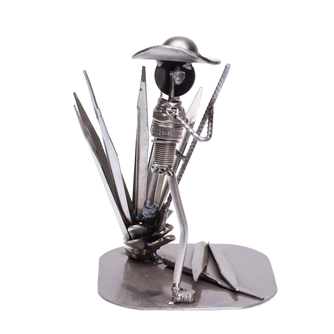 Eco-Friendly Polished Upcycled Metal Sculpture of Harvester - Agave Harvester