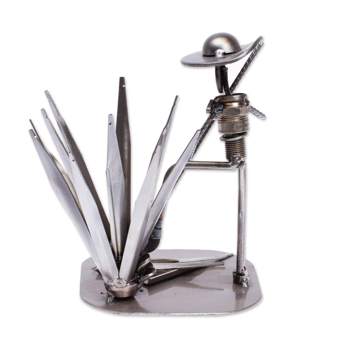 Eco-Friendly Polished Upcycled Metal Sculpture of Harvester - Agave Harvester