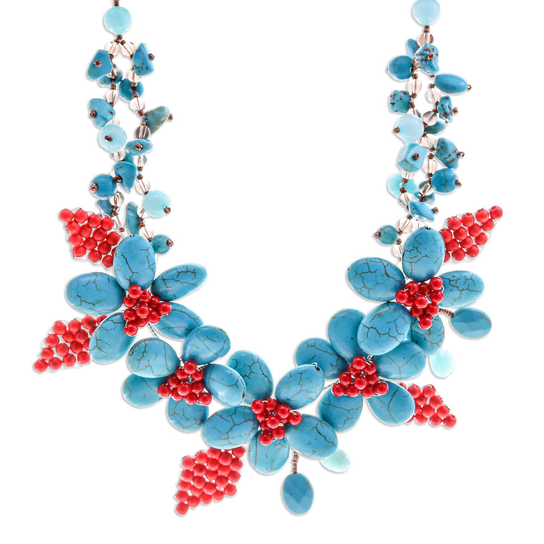 Floral Howlite and Quartz Beaded Statement Necklace - Summer Blossoming