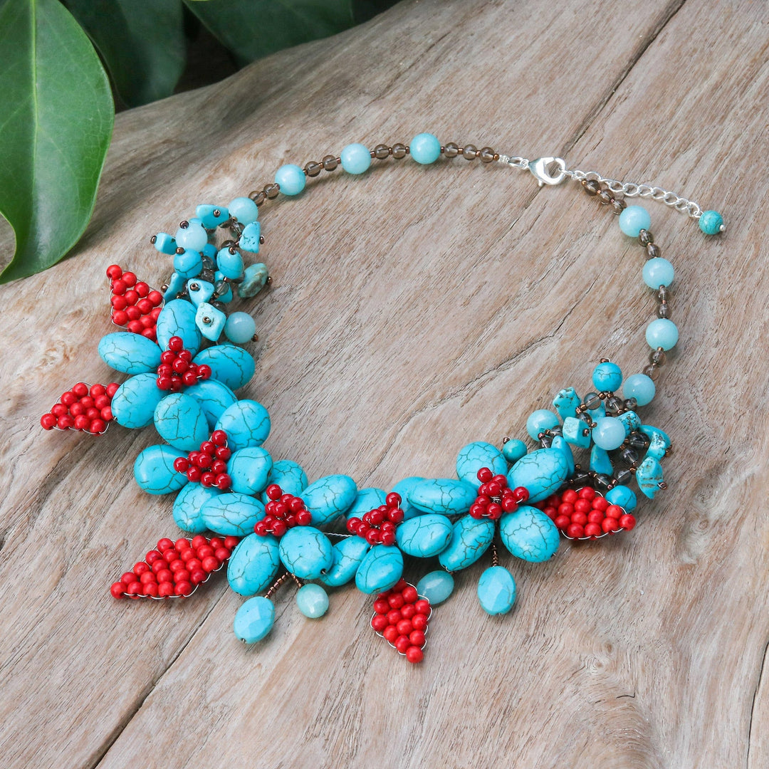 Floral Howlite and Quartz Beaded Statement Necklace - Summer Blossoming