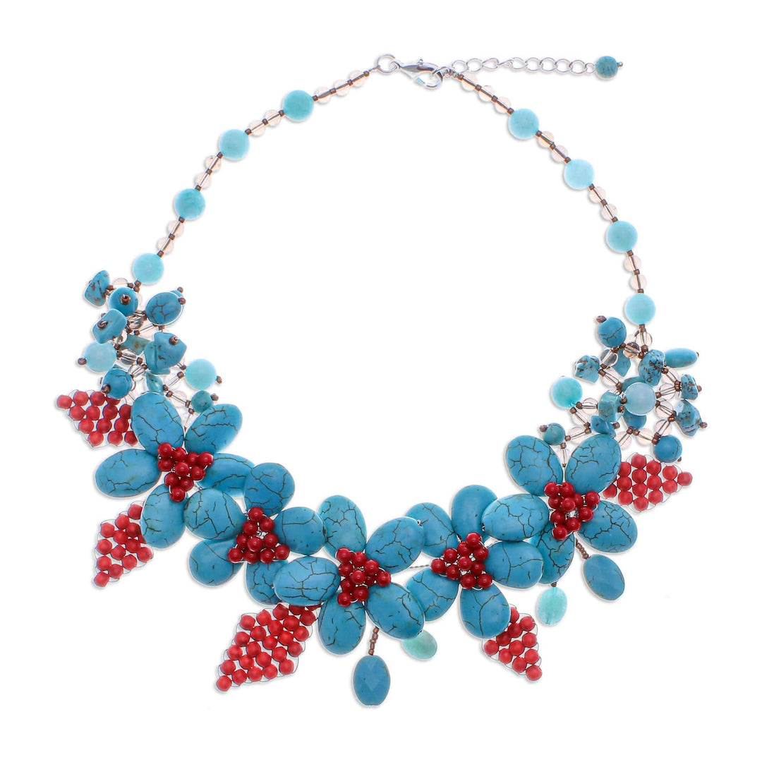 Floral Howlite and Quartz Beaded Statement Necklace - Summer Blossoming