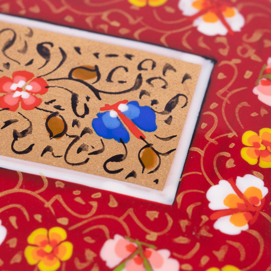 Hand-Painted Lacquered Walnut Wood Jewelry Box in Red Hues - Red Window to the Silk Road