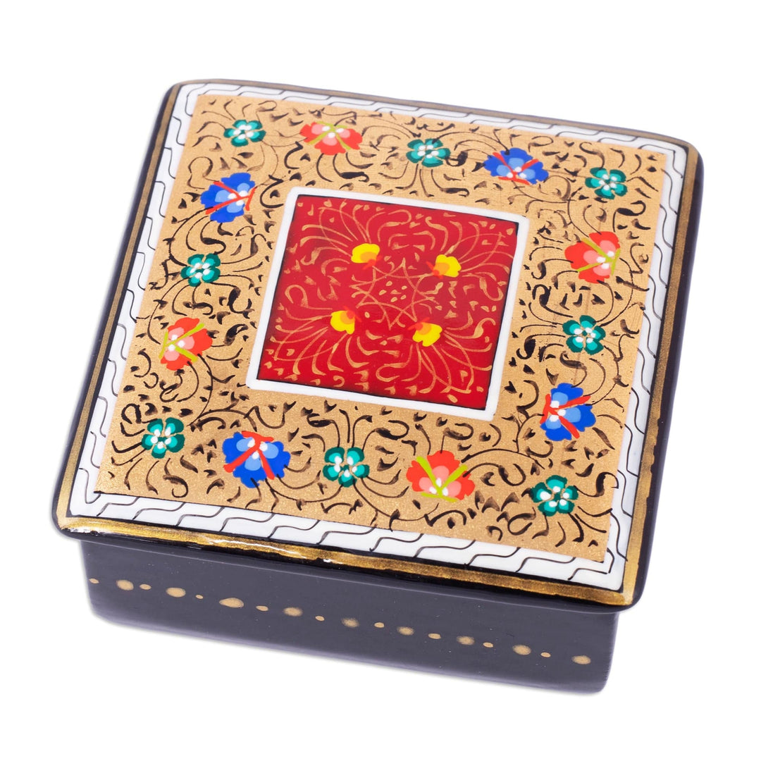 Handcrafted Lacquered Golden and Red Walnut Wood Jewelry Box - The Golden-Red Secret