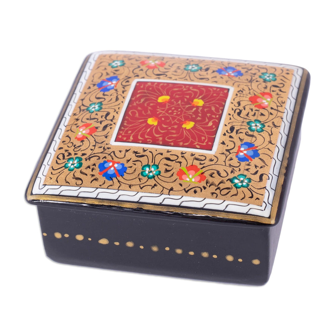 Handcrafted Lacquered Golden and Red Walnut Wood Jewelry Box - The Golden-Red Secret