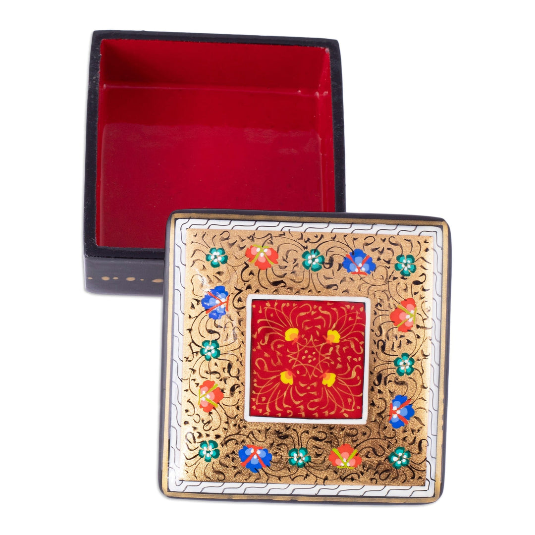 Handcrafted Lacquered Golden and Red Walnut Wood Jewelry Box - The Golden-Red Secret