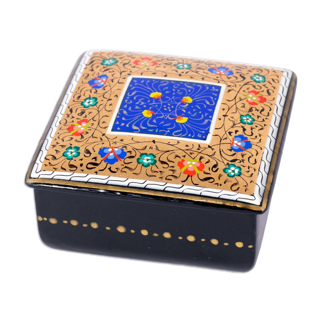 Handmade Lacquered Golden and Blue Walnut Wood Jewelry Box - The Golden-Blue Secret