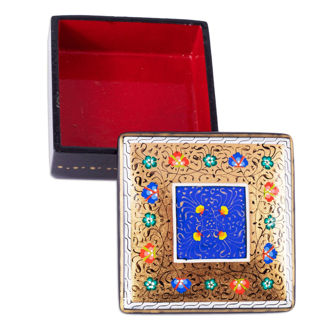 Handmade Lacquered Golden and Blue Walnut Wood Jewelry Box - The Golden-Blue Secret