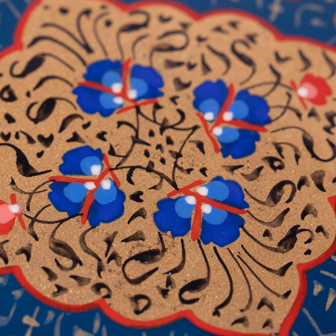 Handcrafted Lacquered Floral Blue Walnut Wood Jewelry Box - The Winter Aral Flowers