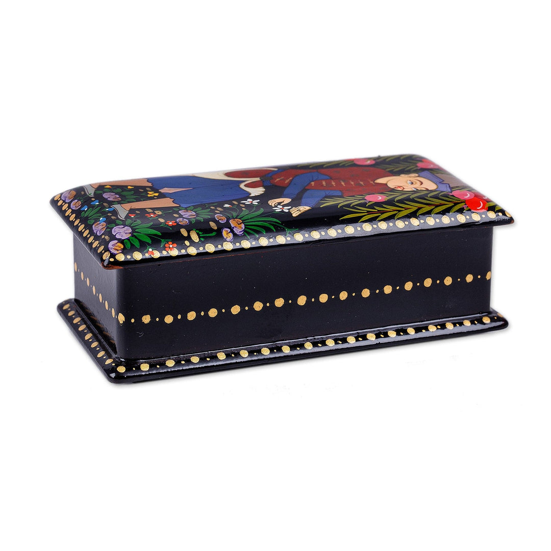 Painted Black Walnut Wood Jewelry Box with Gardener Scene - The Gardener