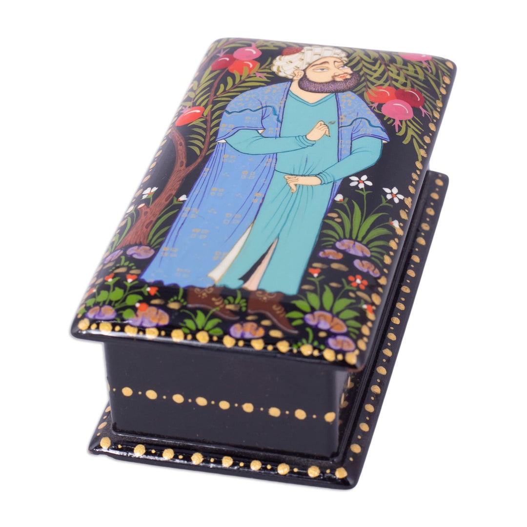 Painted Black Walnut Wood Jewelry Box with Musician Scene - The Musician