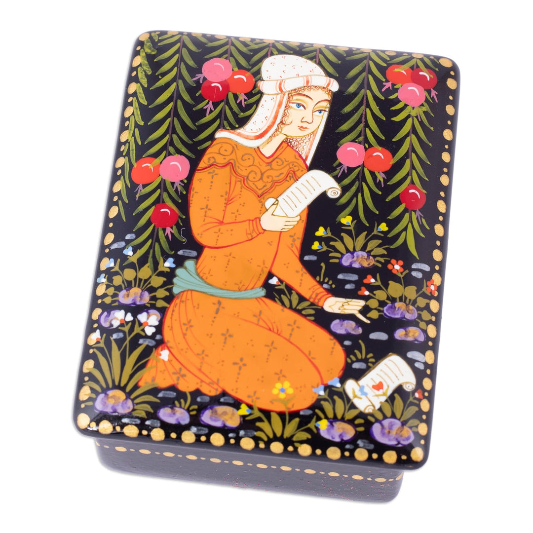 Handmade Lacquered Walnut Wood Jewelry Box with Bride Scene - Memories from the Bride