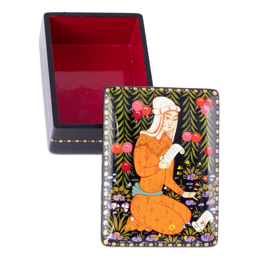 Handmade Lacquered Walnut Wood Jewelry Box with Bride Scene - Memories from the Bride