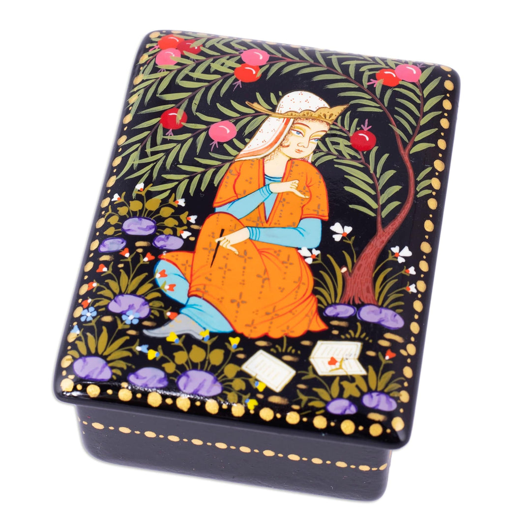 Lacquered Walnut Wood Jewelry Box with Princess Scene - Memories from the Princess