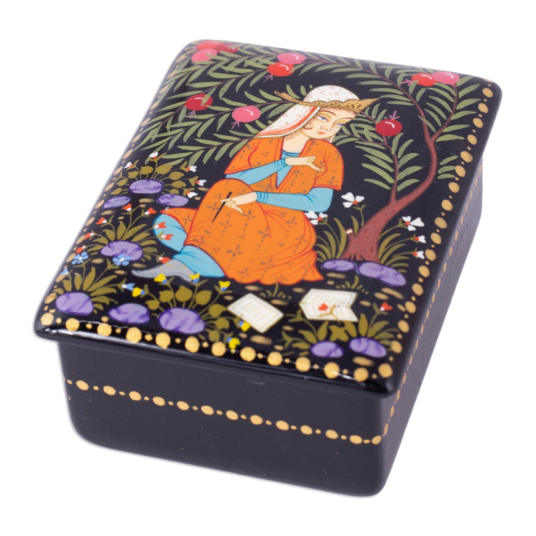 Lacquered Walnut Wood Jewelry Box with Princess Scene - Memories from the Princess