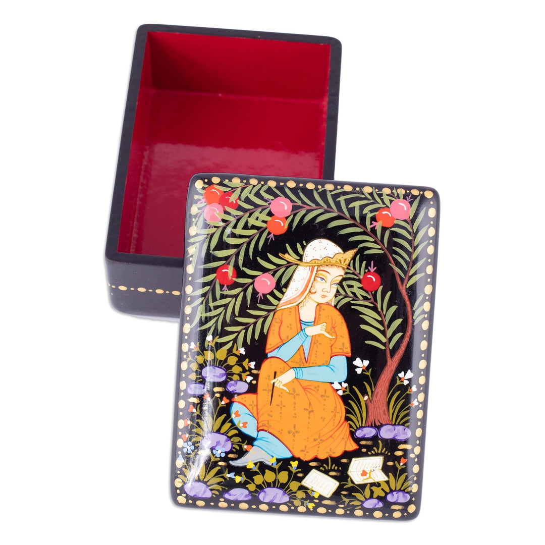 Lacquered Walnut Wood Jewelry Box with Princess Scene - Memories from the Princess