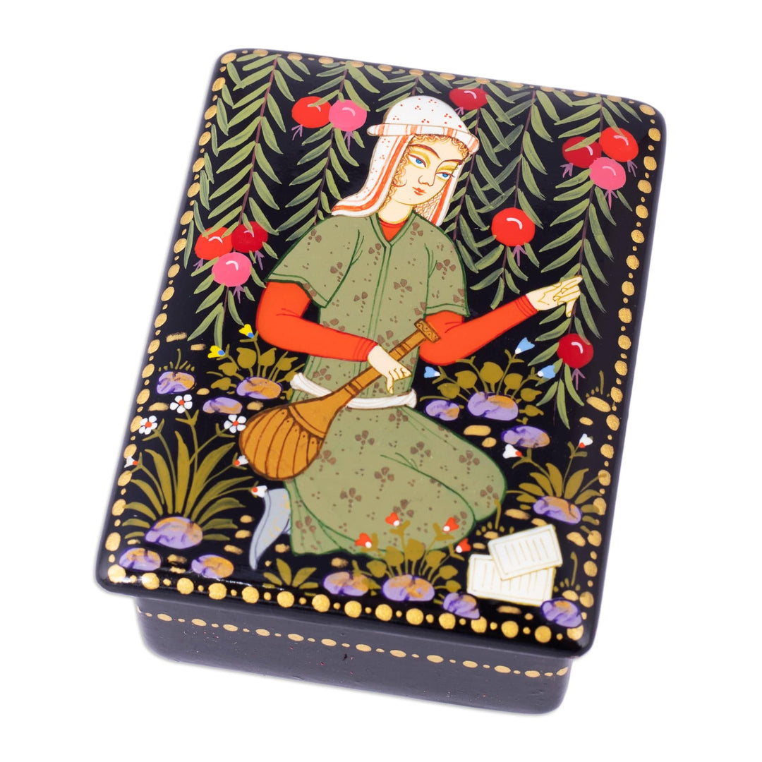 Lacquered Walnut Wood Jewelry Box with Artist Scene - Memories from the Artist