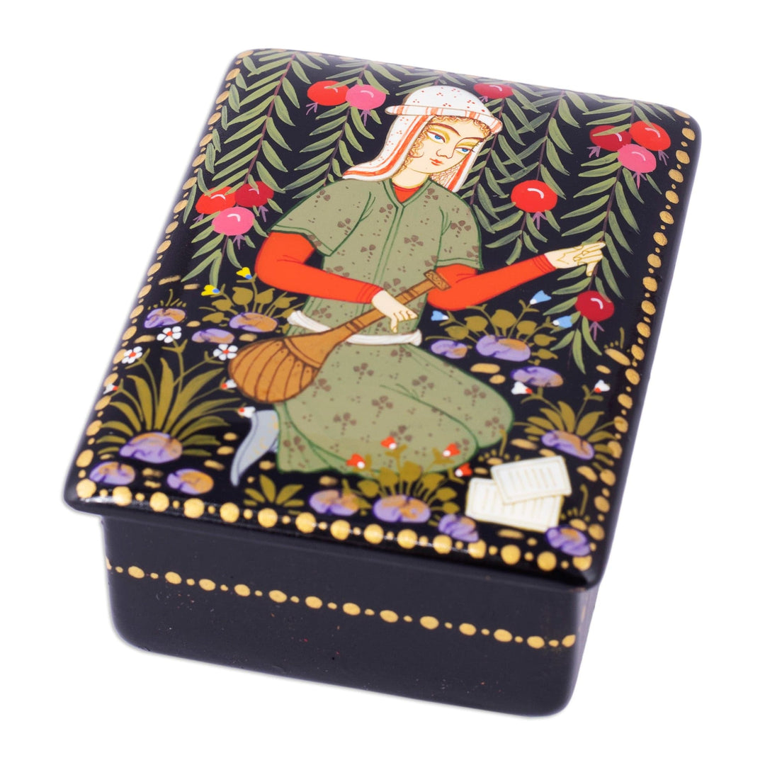 Lacquered Walnut Wood Jewelry Box with Artist Scene - Memories from the Artist