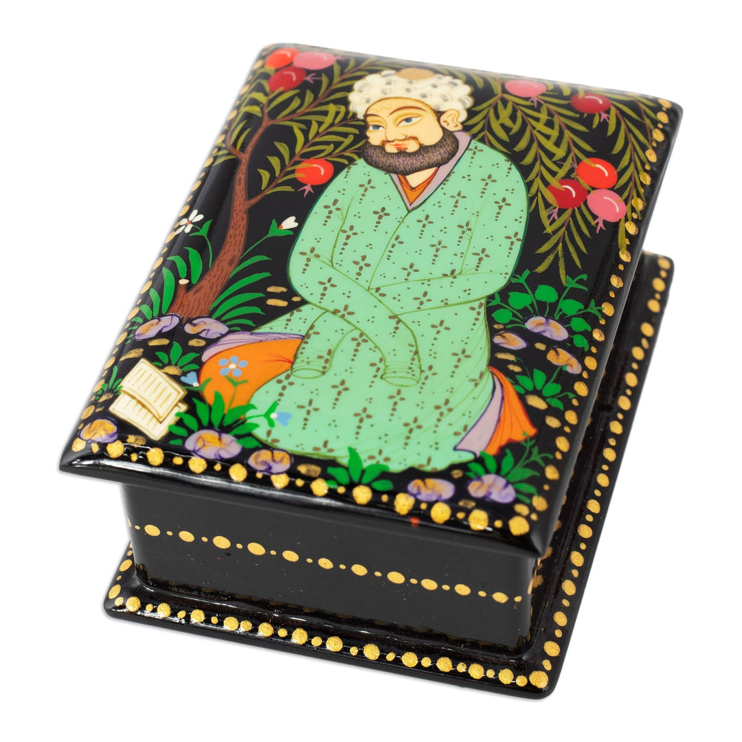 Lacquered Walnut Wood Jewelry Box with Bard Scene - Memories from the Bard'
